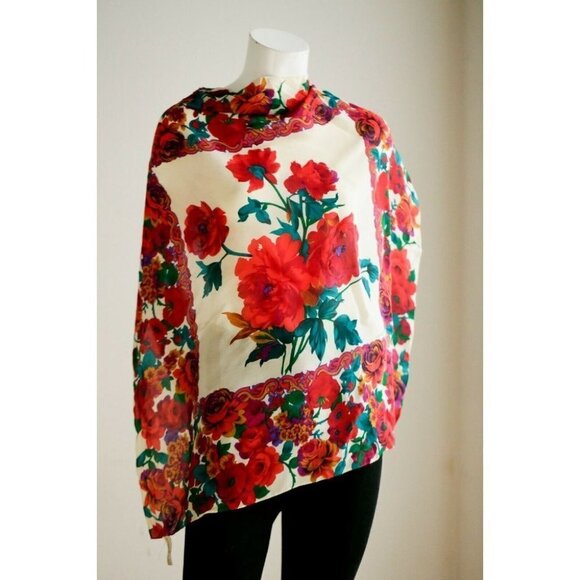 Vintage Liz Claiborne Colourful Floral Silk Hand Rolled Scarf - Picture 3 of 7